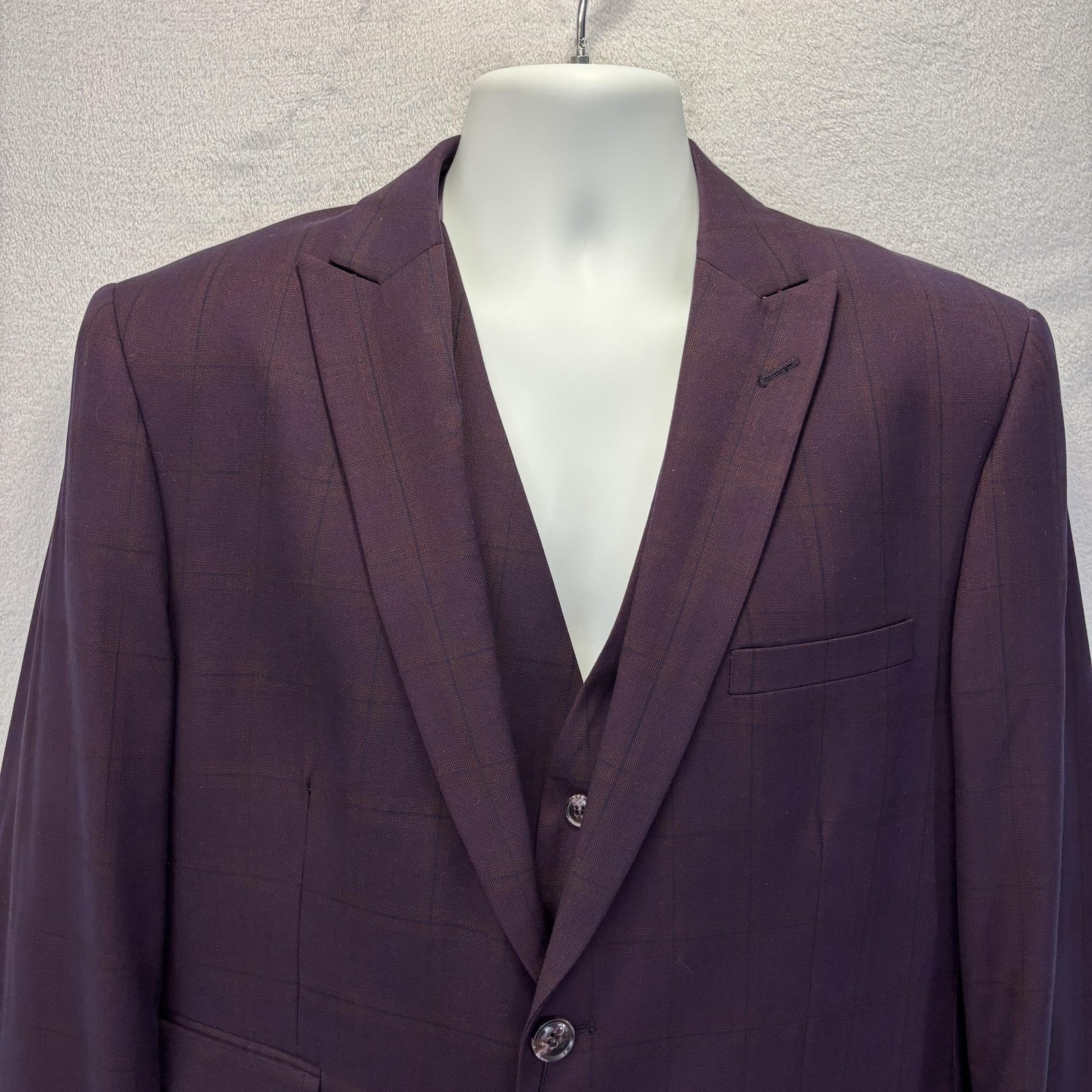 Nwt Alain Dupetit Blazer Vest 2 Pc Set Mens 44s Purple Plaid Formal Suit Jacket — image 5 of 8